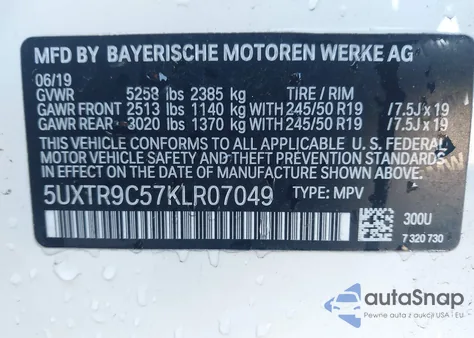 2019 BMW X3 xDrive30I from USA, damaged, VIN 5UXTR9C57KLR07049